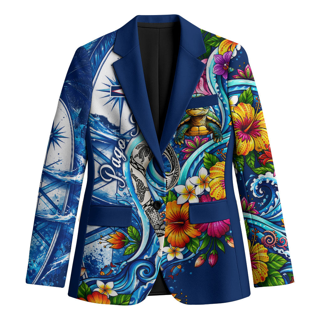American Samoa Pago Pago Blazer Sea Turtle And Fruit Bat - Tropical Hibiscus Flowers Polynesian