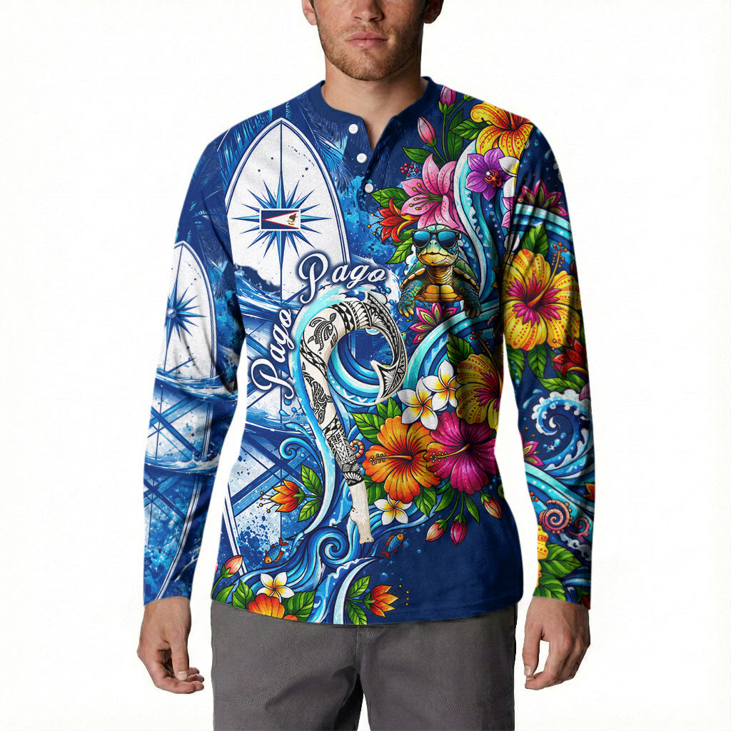 American Samoa Pago Pago Button Sweatshirt Sea Turtle And Fruit Bat - Tropical Hibiscus Flowers Polynesian