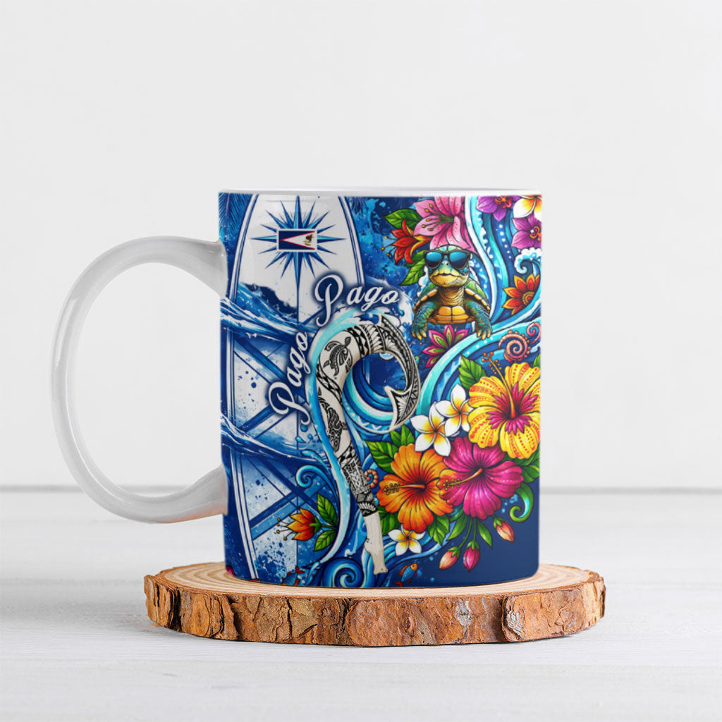 American Samoa Pago Pago Ceramic Mug Sea Turtle And Fruit Bat - Tropical Hibiscus Flowers Polynesian
