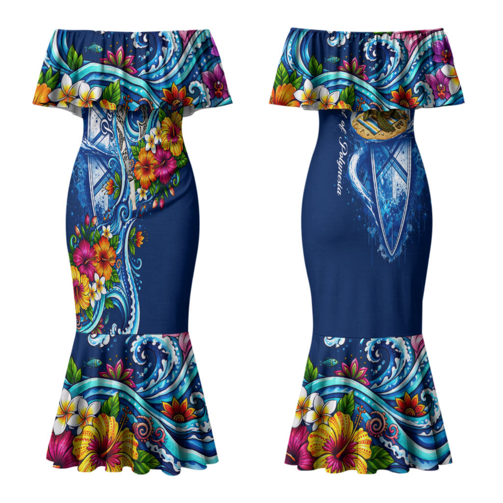 American Samoa Pago Pago Family Matching Mermaid Dress and Hawaiian Shirt Sea Turtle And Fruit Bat - Tropical Hibiscus Flowers Polynesian