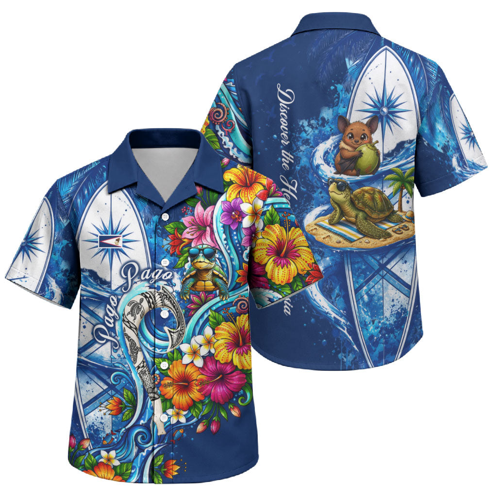 American Samoa Pago Pago Family Matching Off Shoulder Maxi Dress and Hawaiian Shirt Sea Turtle And Fruit Bat - Tropical Hibiscus Flowers Polynesian