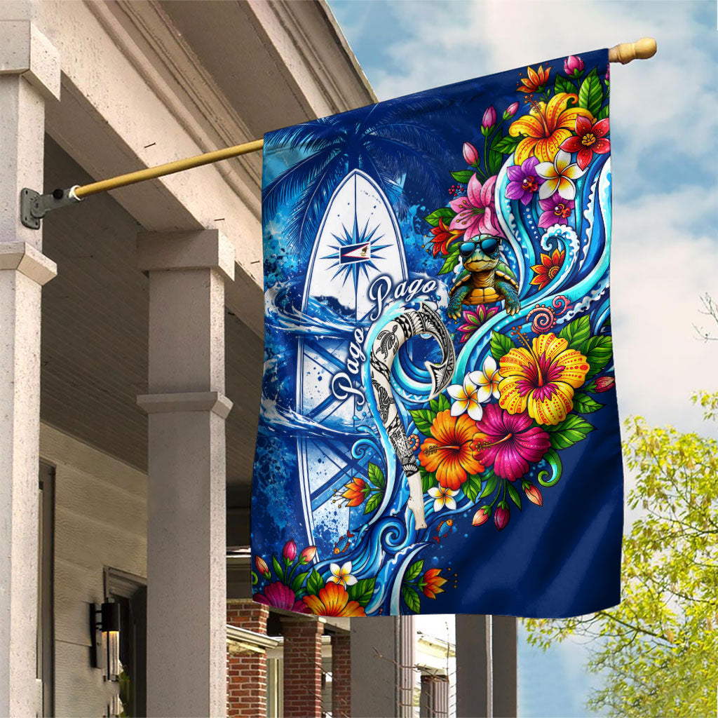 American Samoa Pago Pago Garden Flag Sea Turtle And Fruit Bat - Tropical Hibiscus Flowers Polynesian