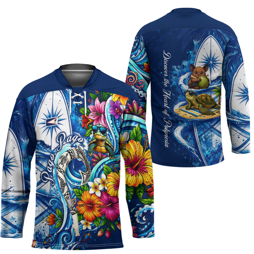 American Samoa Pago Pago Hockey Jersey Sea Turtle And Fruit Bat - Tropical Hibiscus Flowers Polynesian