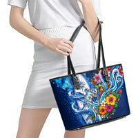 American Samoa Pago Pago Leather Tote Bag Sea Turtle And Fruit Bat - Tropical Hibiscus Flowers Polynesian