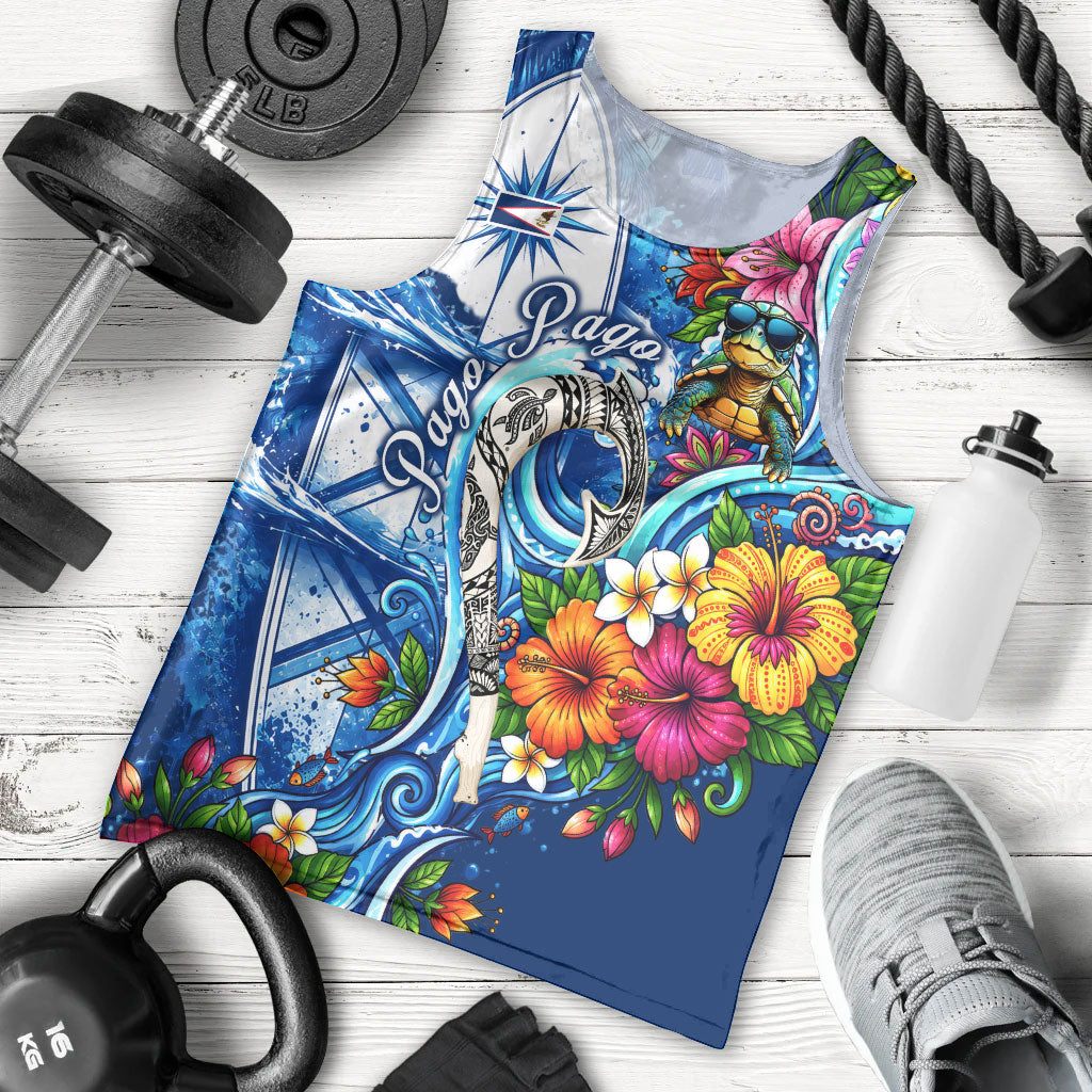 American Samoa Pago Pago Men Tank Top Sea Turtle And Fruit Bat - Tropical Hibiscus Flowers Polynesian