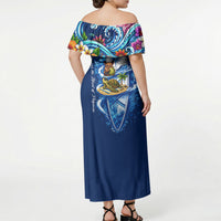 American Samoa Pago Pago Off Shoulder Maxi Dress Sea Turtle And Fruit Bat - Tropical Hibiscus Flowers Polynesian