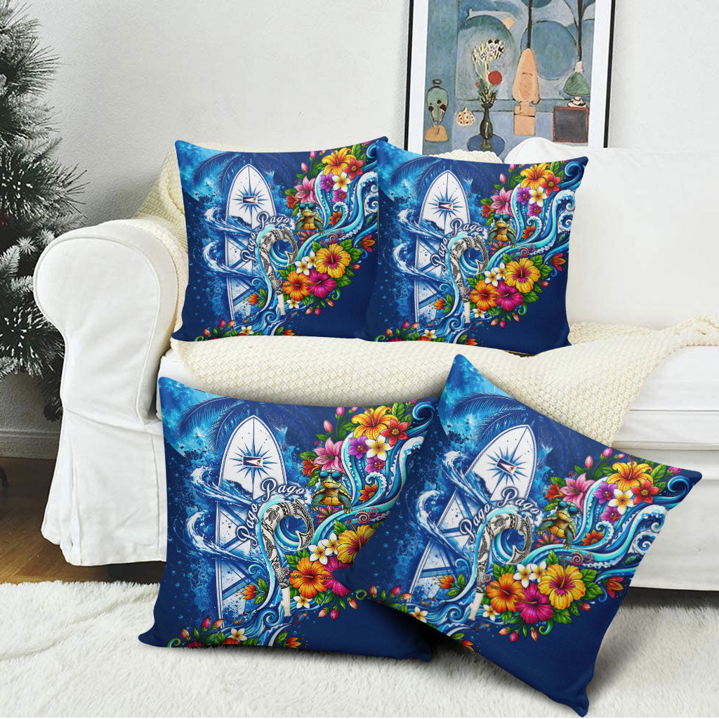 American Samoa Pago Pago Pillow Cover Sea Turtle And Fruit Bat - Tropical Hibiscus Flowers Polynesian