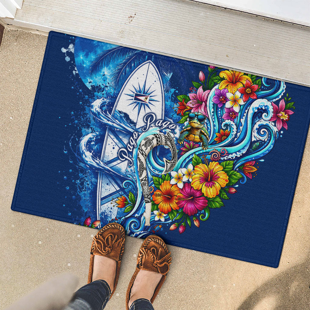 American Samoa Pago Pago Rubber Doormat Sea Turtle And Fruit Bat - Tropical Hibiscus Flowers Polynesian