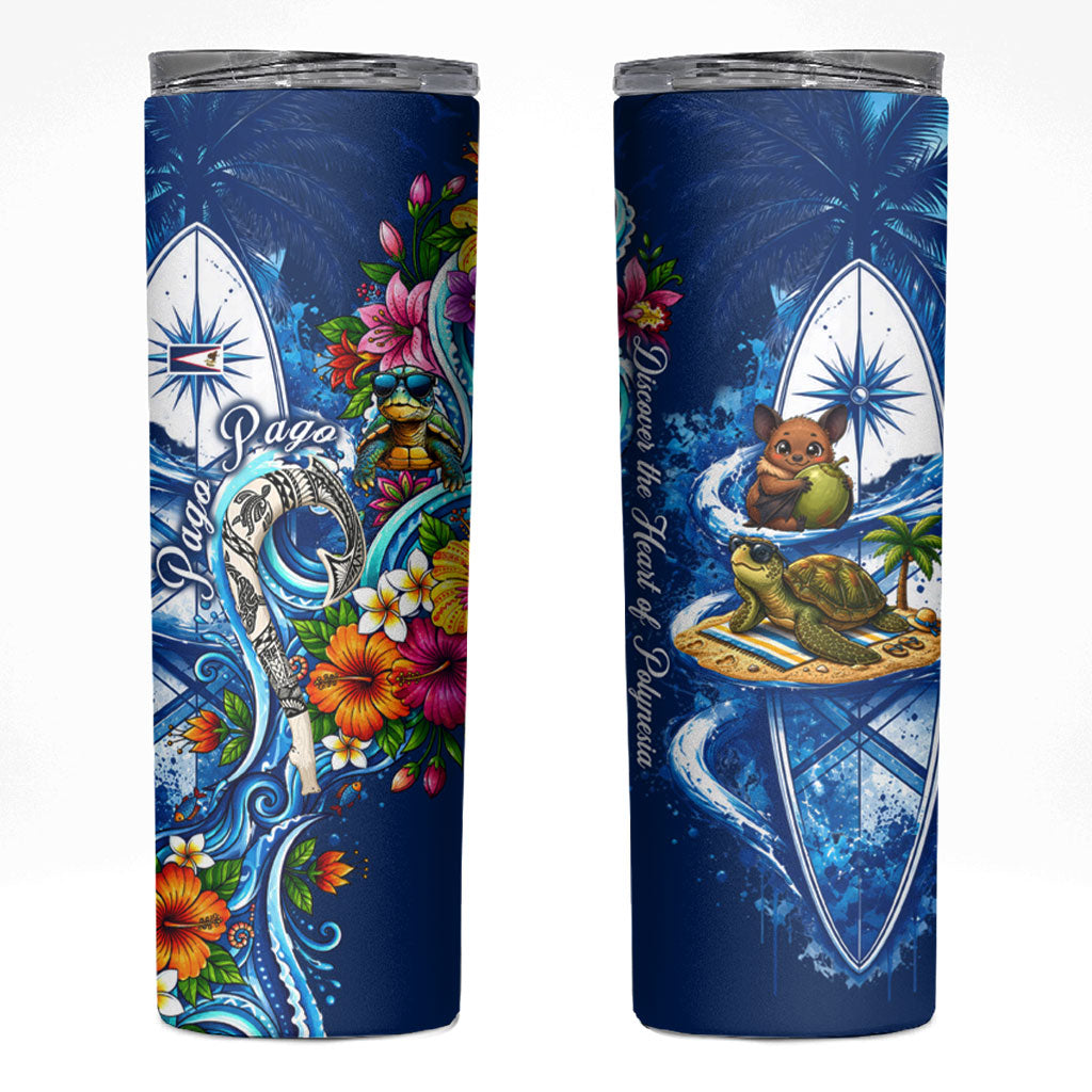 American Samoa Pago Pago Skinny Tumbler Sea Turtle And Fruit Bat - Tropical Hibiscus Flowers Polynesian