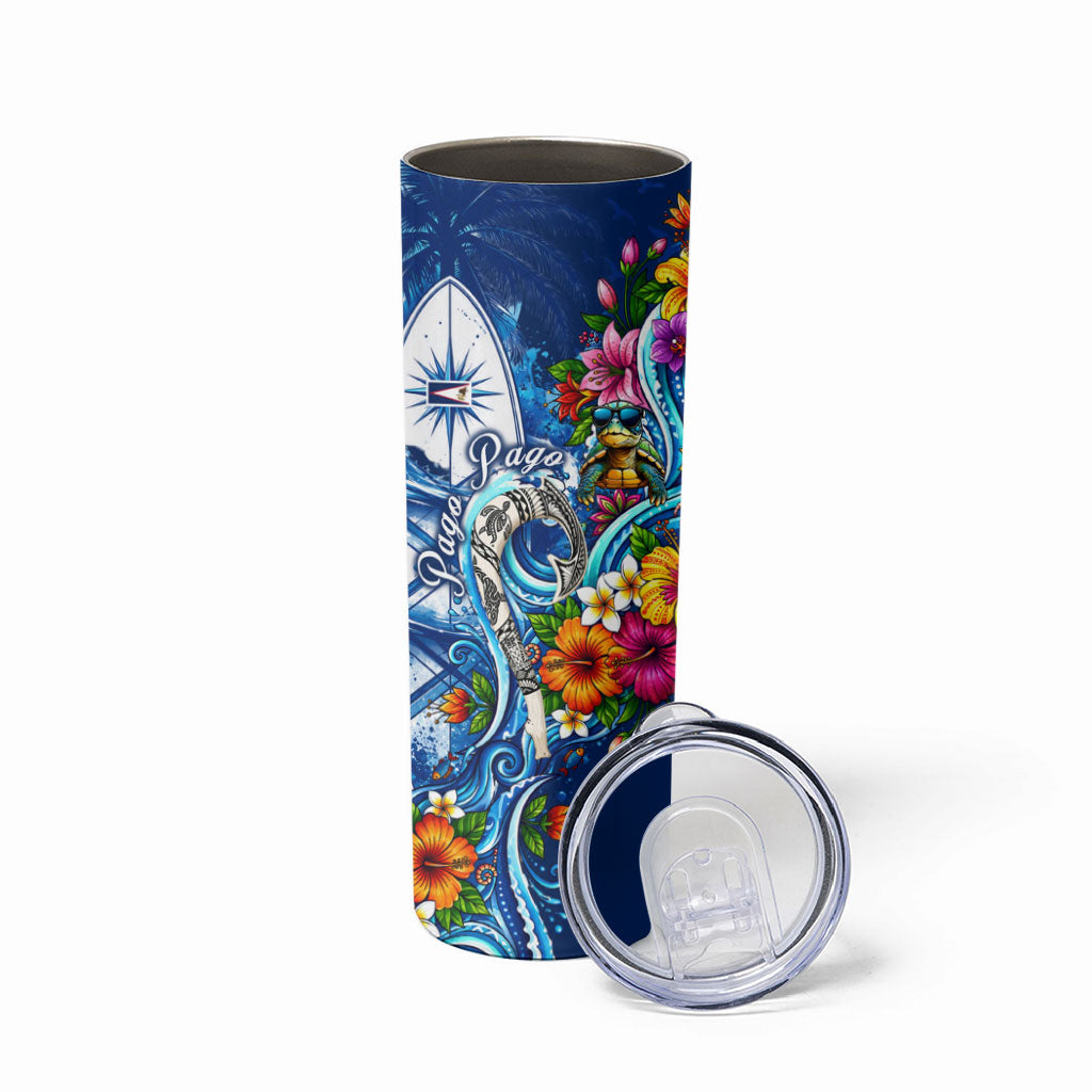 American Samoa Pago Pago Skinny Tumbler Sea Turtle And Fruit Bat - Tropical Hibiscus Flowers Polynesian