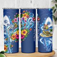 American Samoa Pago Pago Skinny Tumbler Sea Turtle And Fruit Bat - Tropical Hibiscus Flowers Polynesian