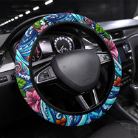 American Samoa Pago Pago Steering Wheel Cover Sea Turtle And Fruit Bat - Tropical Hibiscus Flowers Polynesian