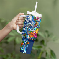 American Samoa Pago Pago Tumbler With Handle Sea Turtle And Fruit Bat - Tropical Hibiscus Flowers Polynesian