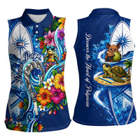 American Samoa Pago Pago Women Sleeveless Polo Shirt Sea Turtle And Fruit Bat - Tropical Hibiscus Flowers Polynesian