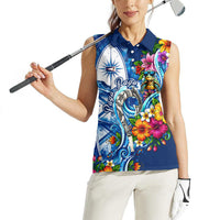 American Samoa Pago Pago Women Sleeveless Polo Shirt Sea Turtle And Fruit Bat - Tropical Hibiscus Flowers Polynesian
