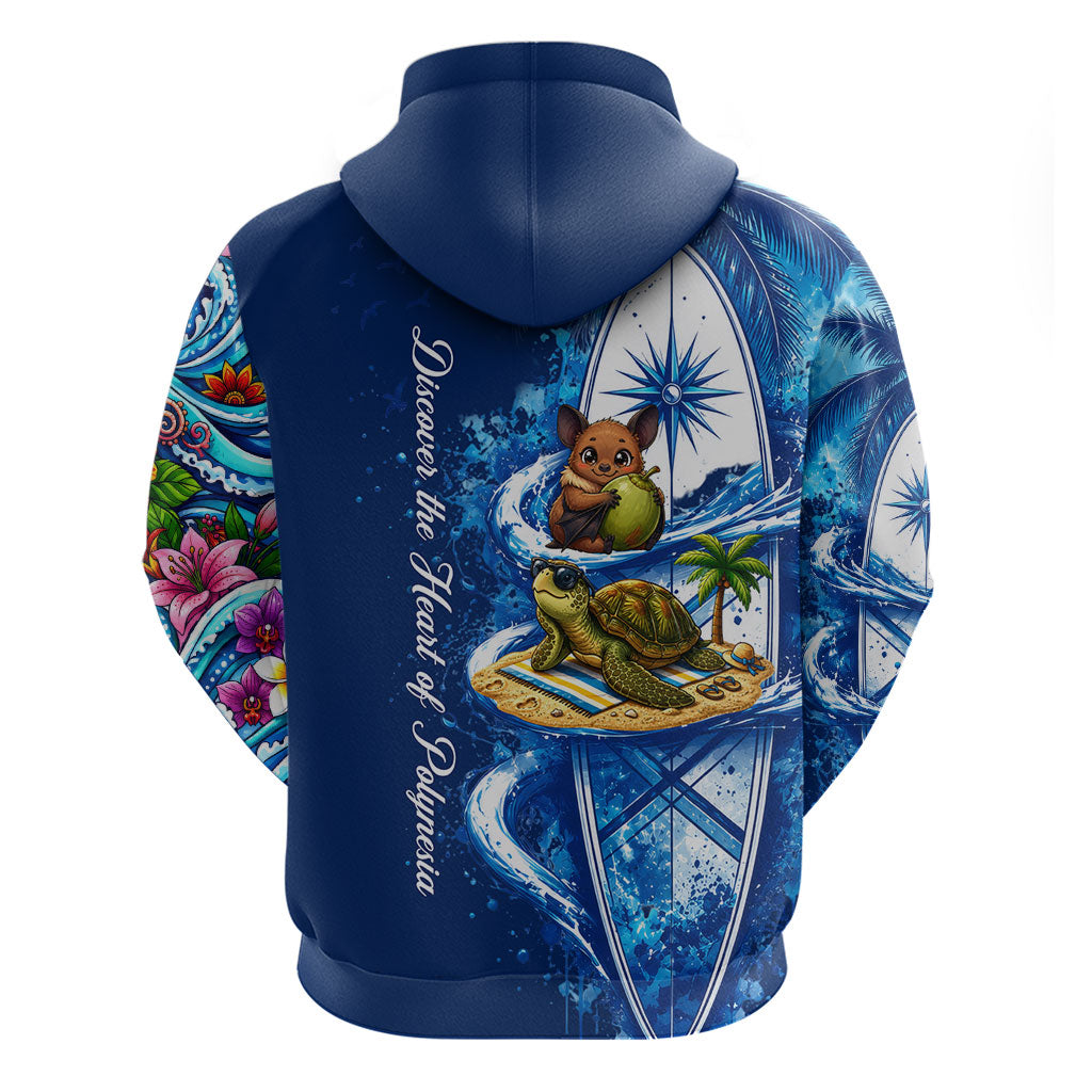 American Samoa Pago Pago Zip Hoodie Sea Turtle And Fruit Bat - Tropical Hibiscus Flowers Polynesian