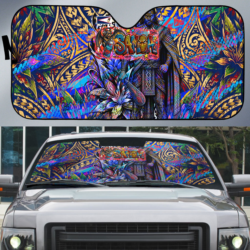 American Samoa Warrior Auto Sun Shade Polynesian Fruit Bat Talofa Urban Graffiti Street Art