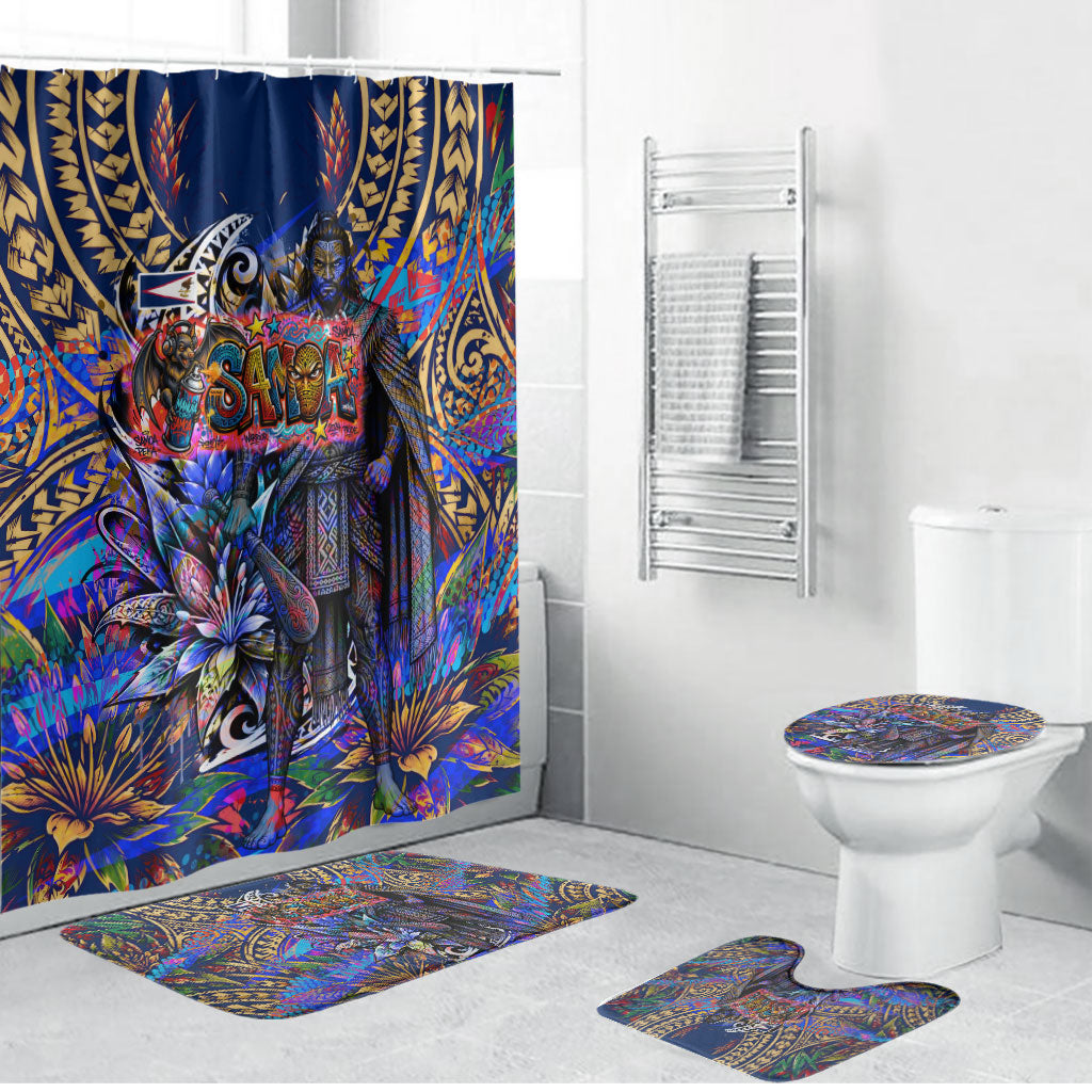American Samoa Warrior Bathroom Set Polynesian Fruit Bat Talofa Urban Graffiti Street Art