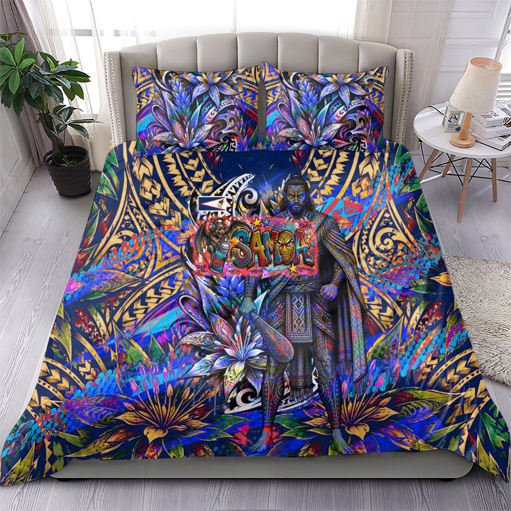 American Samoa Warrior Bedding Set Polynesian Fruit Bat Talofa Urban Graffiti Street Art