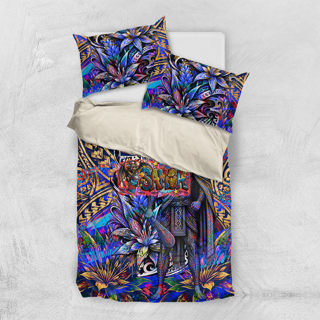 American Samoa Warrior Bedding Set Polynesian Fruit Bat Talofa Urban Graffiti Street Art