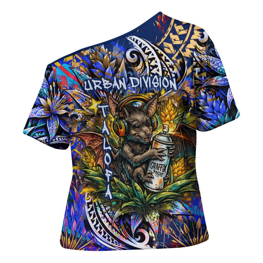 American Samoa Warrior Cross Shoulder Shirt Polynesian Fruit Bat Talofa Urban Graffiti Street Art