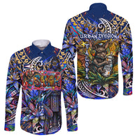 American Samoa Warrior Family Matching Off Shoulder Short Dress and Hawaiian Shirt Polynesian Fruit Bat Talofa Urban Graffiti Street Art