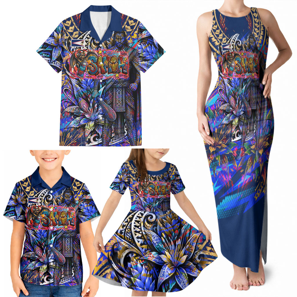 American Samoa Warrior Family Matching Tank Maxi Dress and Hawaiian Shirt Polynesian Fruit Bat Talofa Urban Graffiti Street Art
