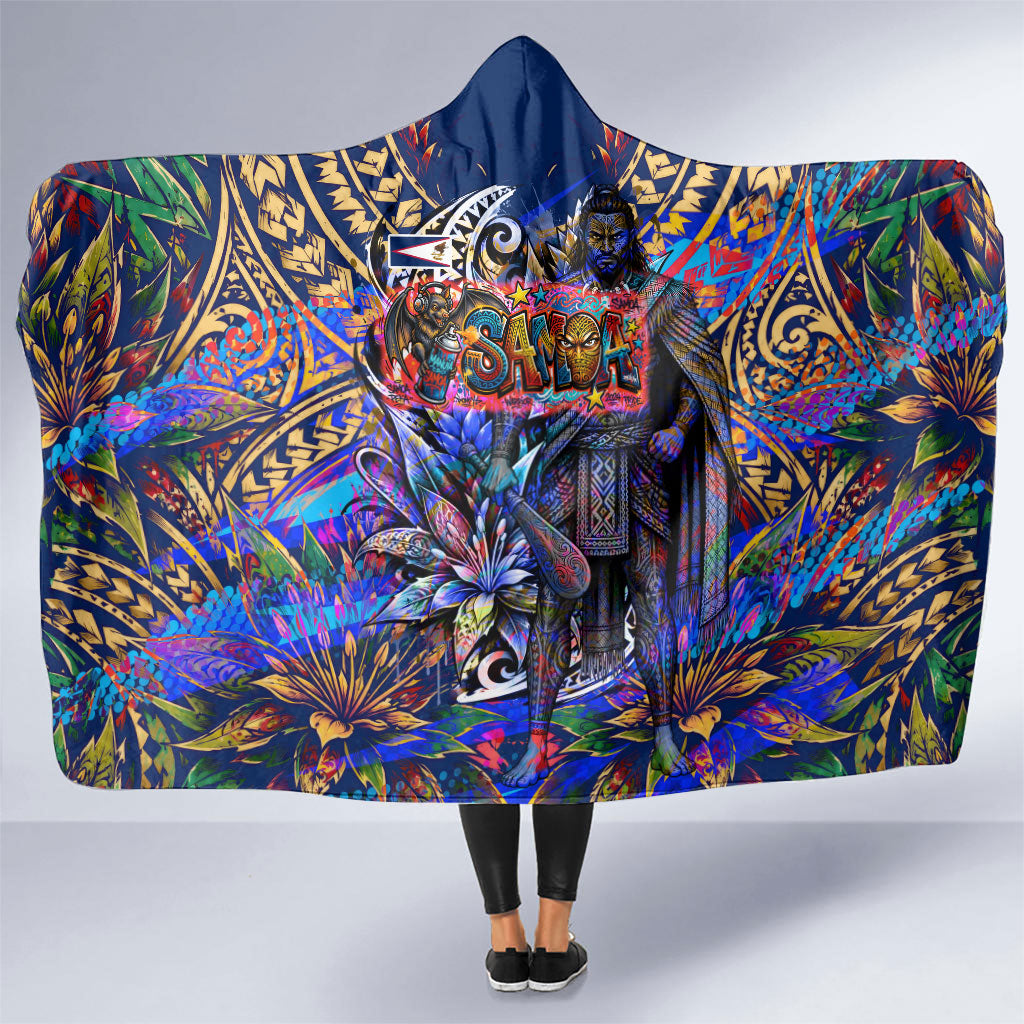 American Samoa Warrior Hooded Blanket Polynesian Fruit Bat Talofa Urban Graffiti Street Art