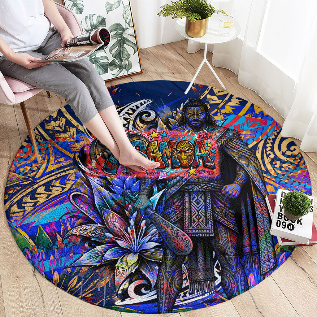 American Samoa Warrior Round Carpet Polynesian Fruit Bat Talofa Urban Graffiti Street Art