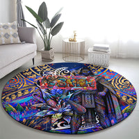 American Samoa Warrior Round Carpet Polynesian Fruit Bat Talofa Urban Graffiti Street Art