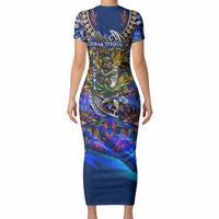 American Samoa Warrior Short Sleeve Bodycon Dress Polynesian Fruit Bat Talofa Urban Graffiti Street Art