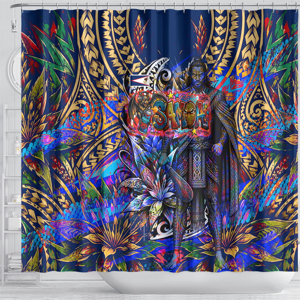 American Samoa Warrior Shower Curtain Polynesian Fruit Bat Talofa Urban Graffiti Street Art