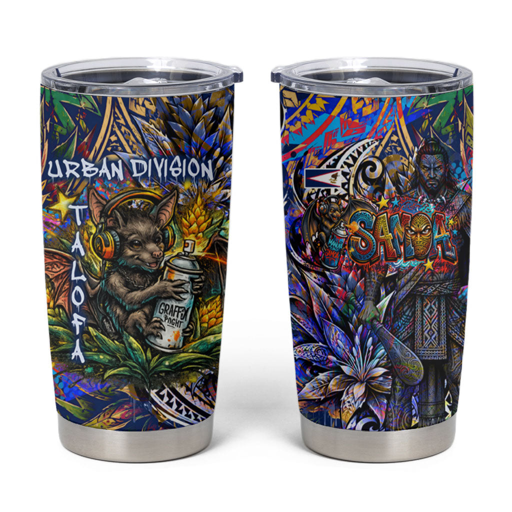 American Samoa Warrior Tumbler Cup Polynesian Fruit Bat Talofa Urban Graffiti Street Art TS04 Blue Yellow - Polynesian Pride