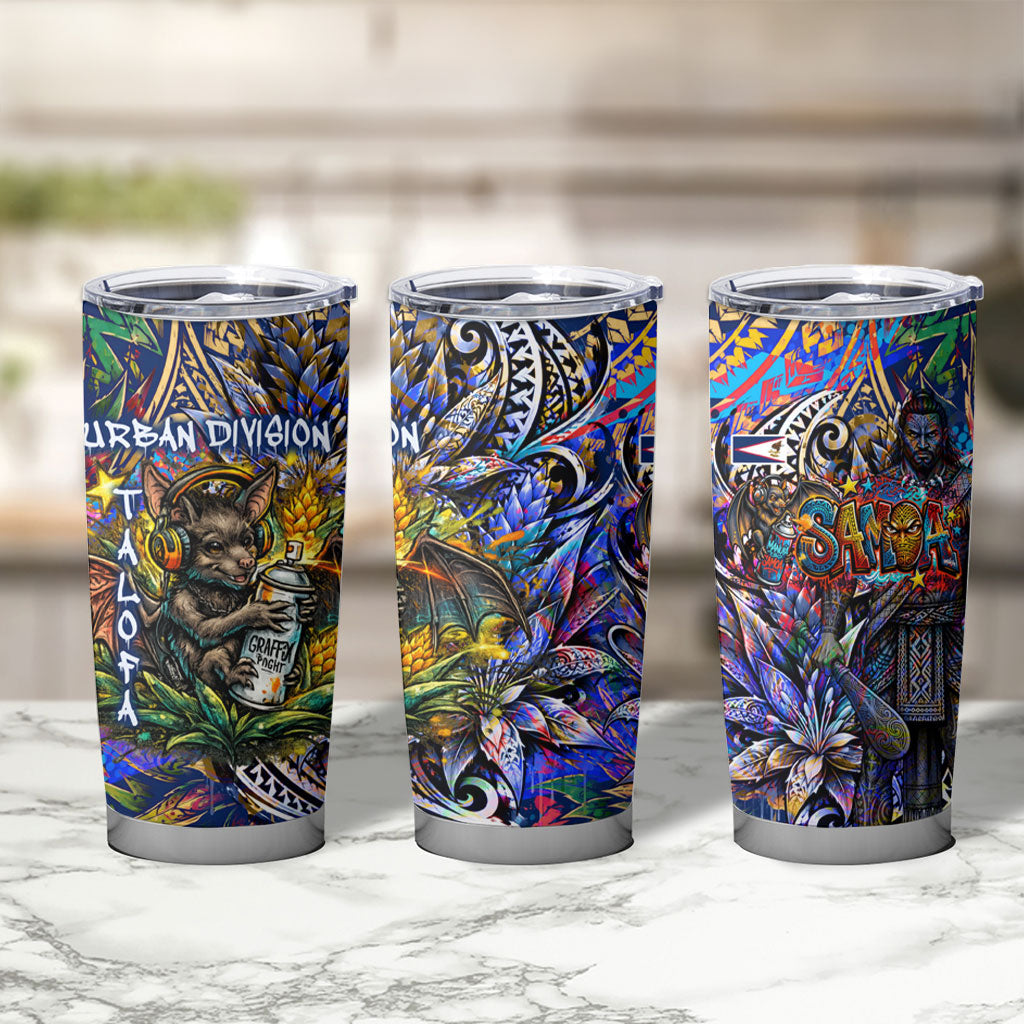 American Samoa Warrior Tumbler Cup Polynesian Fruit Bat Talofa Urban Graffiti Street Art