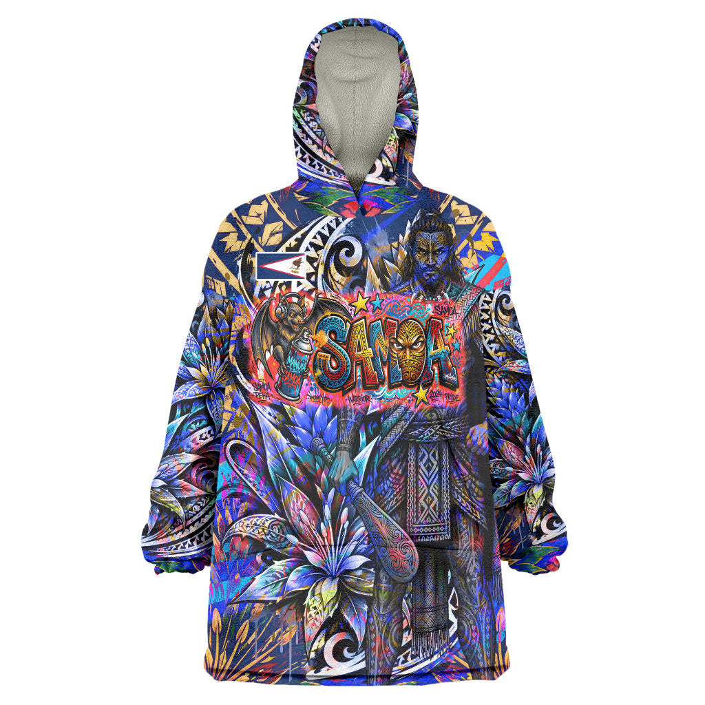 American Samoa Warrior Wearable Blanket Hoodie Polynesian Fruit Bat Talofa Urban Graffiti Street Art