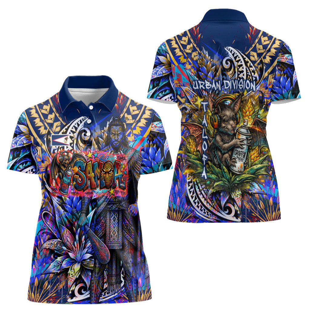 American Samoa Warrior Women Polo Shirt Polynesian Fruit Bat Talofa Urban Graffiti Street Art