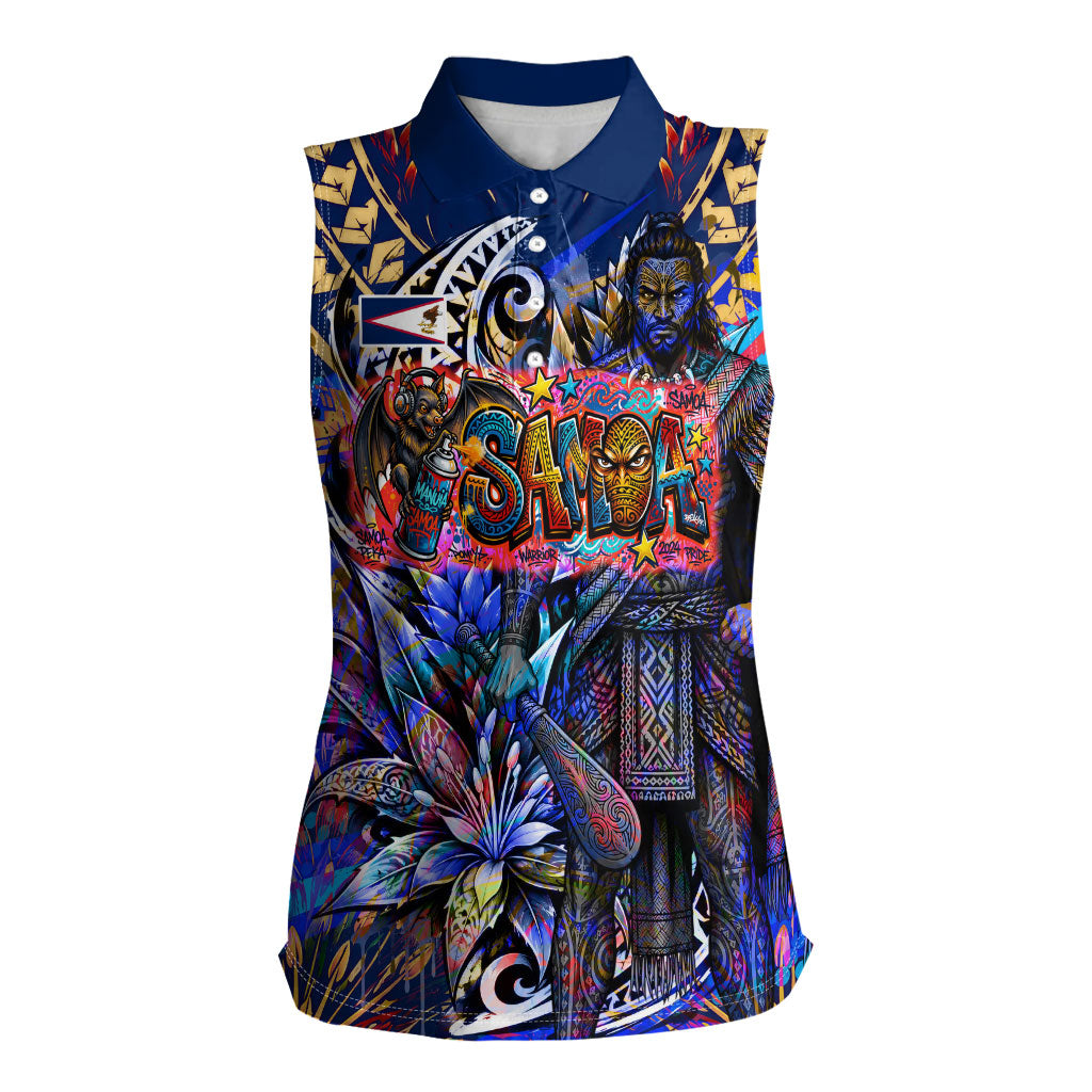 American Samoa Warrior Women Sleeveless Polo Shirt Polynesian Fruit Bat Talofa Urban Graffiti Street Art