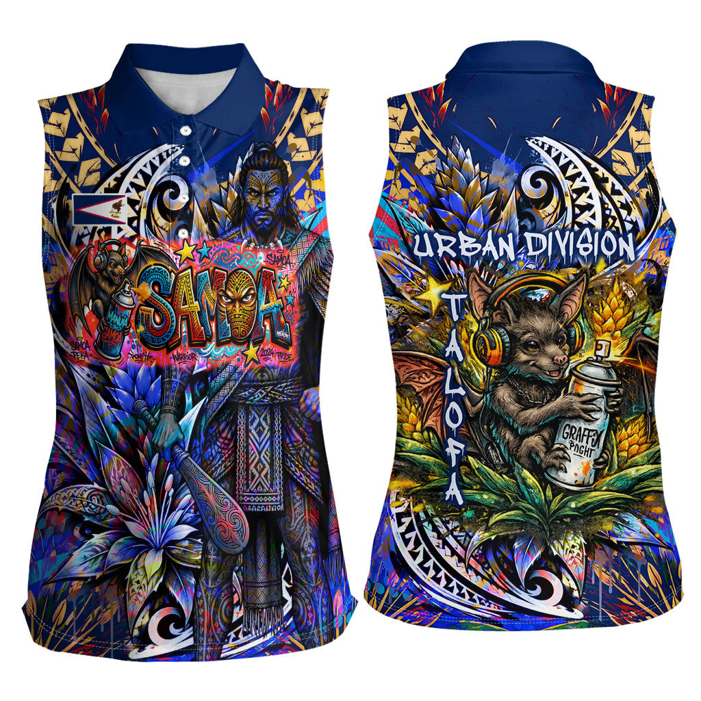 American Samoa Warrior Women Sleeveless Polo Shirt Polynesian Fruit Bat Talofa Urban Graffiti Street Art