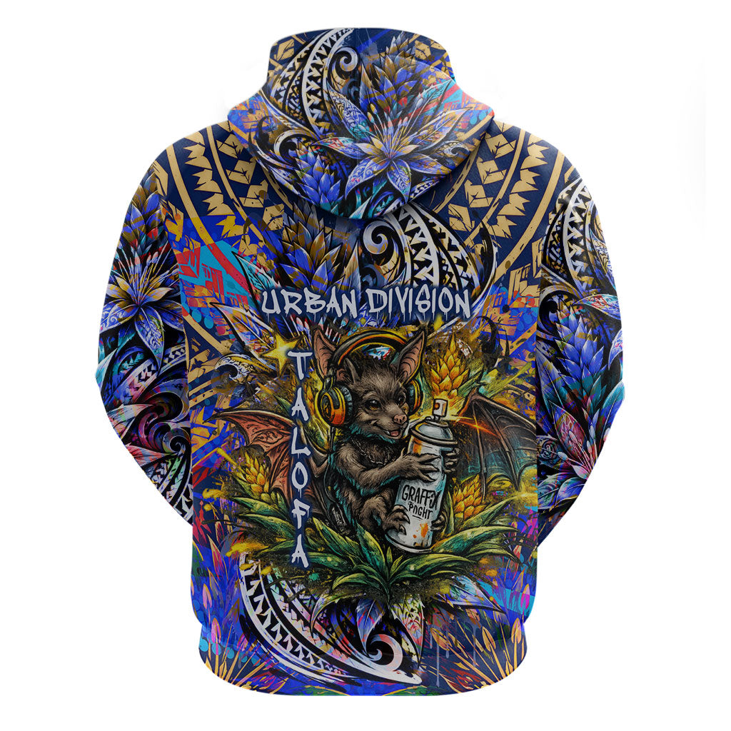 American Samoa Warrior Zip Hoodie Polynesian Fruit Bat Talofa Urban Graffiti Street Art