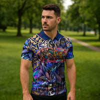 American Samoa Warrior Zipper Polo Shirt Polynesian Fruit Bat Talofa Urban Graffiti Street Art