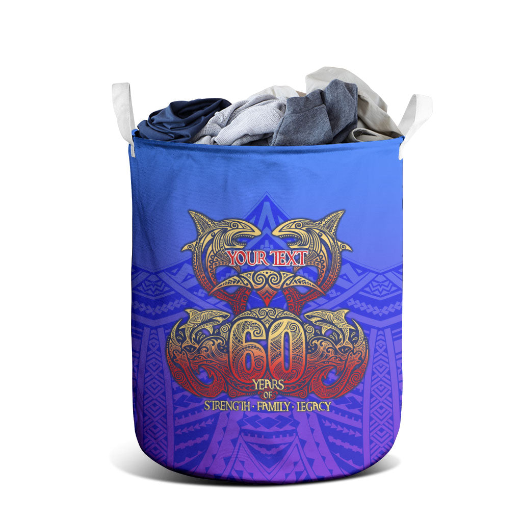 Personalized Polynesian 60th Birthday Laundry Basket Polynesian Tribal Art Vintage Ocean Pattern