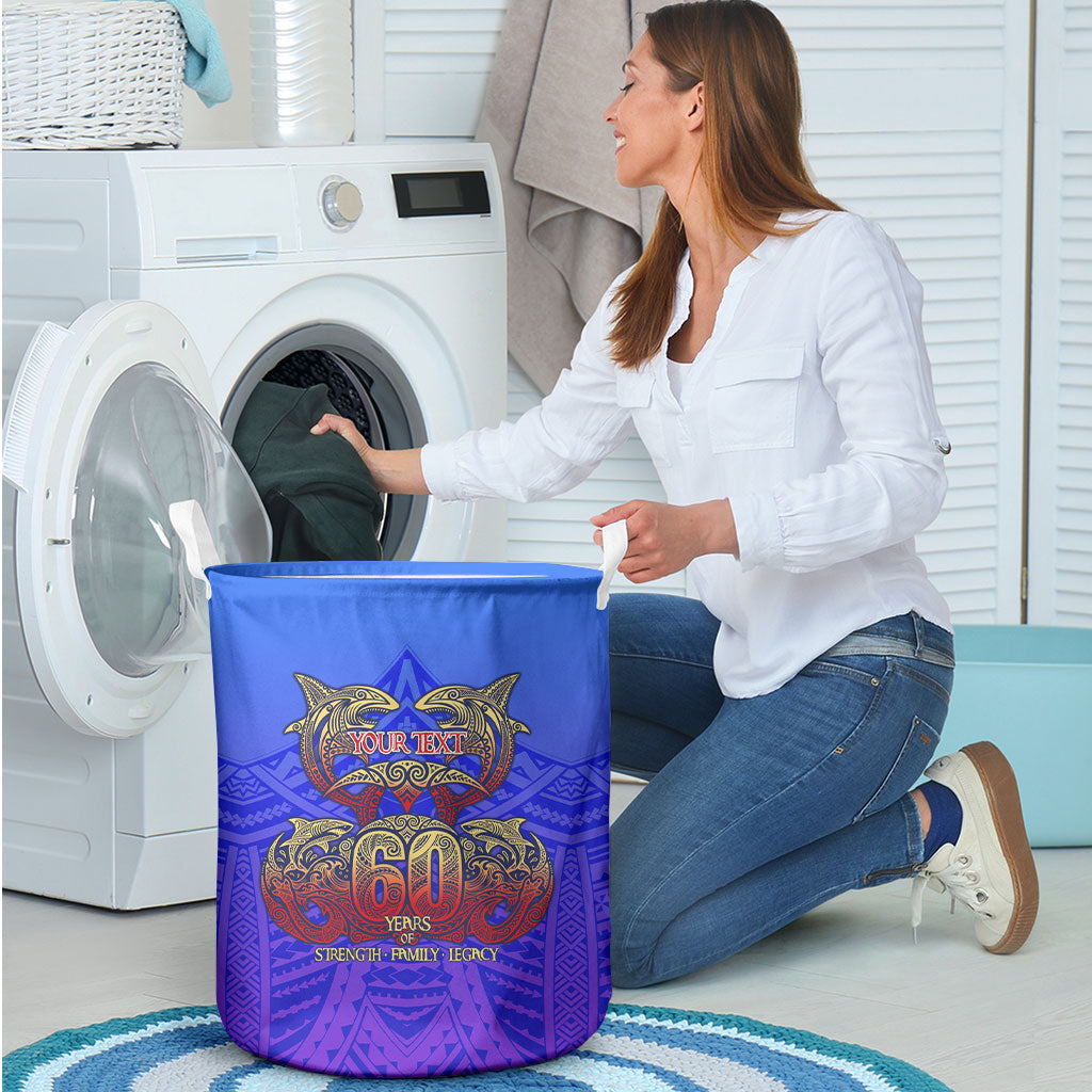 Personalized Polynesian 60th Birthday Laundry Basket Polynesian Tribal Art Vintage Ocean Pattern