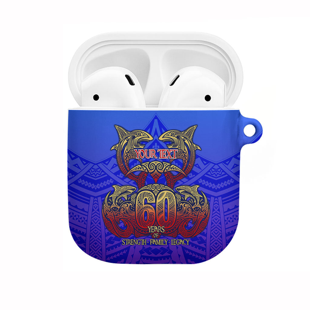 Personalized Polynesian 60th Birthday AirPods Case Polynesian Tribal Art Vintage Ocean Pattern TS04 Blue Yellow - Polynesian Pride