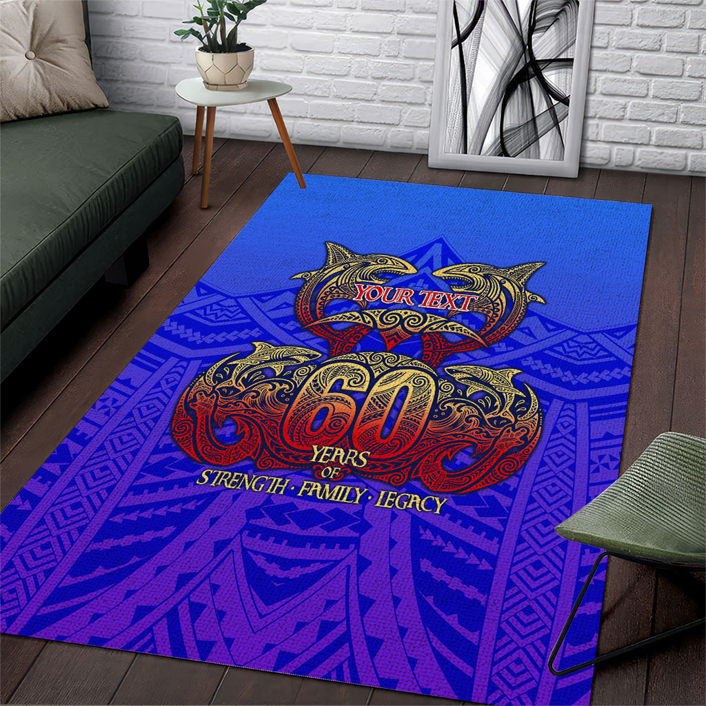 Personalized Polynesian 60th Birthday Area Rug Polynesian Tribal Art Vintage Ocean Pattern TS04 Blue Yellow - Polynesian Pride
