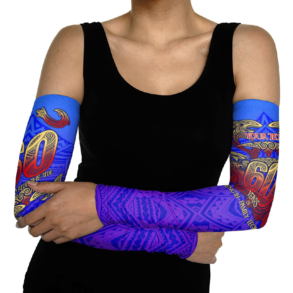Personalized Polynesian 60th Birthday Arm Sleeves Polynesian Tribal Art Vintage Ocean Pattern