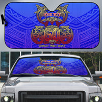 Personalized Polynesian 60th Birthday Auto Sun Shade Polynesian Tribal Art Vintage Ocean Pattern TS04 Blue Yellow - Polynesian Pride