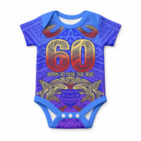 Personalized Polynesian 60th Birthday Baby Onesie Polynesian Tribal Art Vintage Ocean Pattern TS04 Blue Yellow - Polynesian Pride
