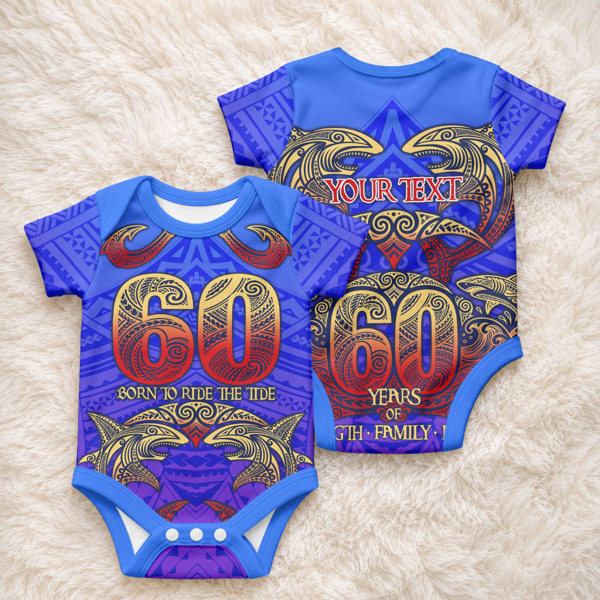 Personalized Polynesian 60th Birthday Baby Onesie Polynesian Tribal Art Vintage Ocean Pattern TS04 - Polynesian Pride