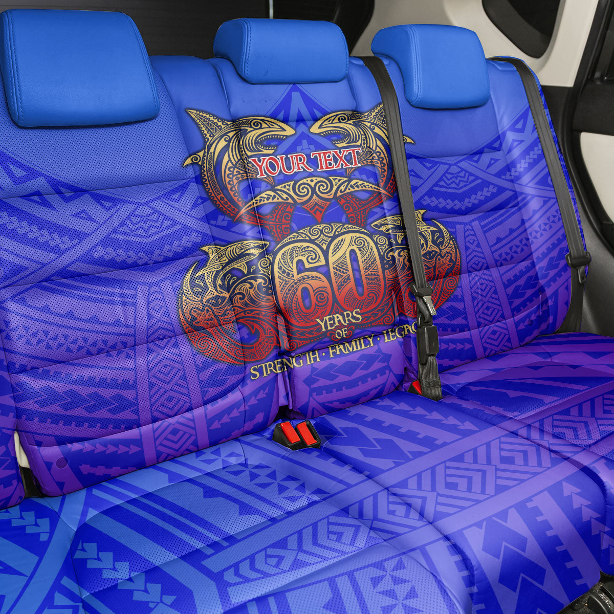 Personalized Polynesian 60th Birthday Back Car Seat Cover Polynesian Tribal Art Vintage Ocean Pattern