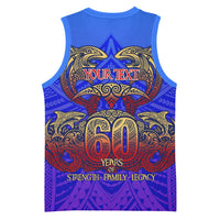Personalized Polynesian 60th Birthday Basketball Jersey Polynesian Tribal Art Vintage Ocean Pattern